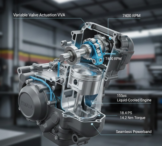 Yamaha R15 V5 2025 Edition with 155cc Liquid-Cooled Engine, 18.4PS Power & 60km/l Mileage – Dhamaka Offer for Sportbike Fans! 2 Yamaha's Variable Valve Actuation