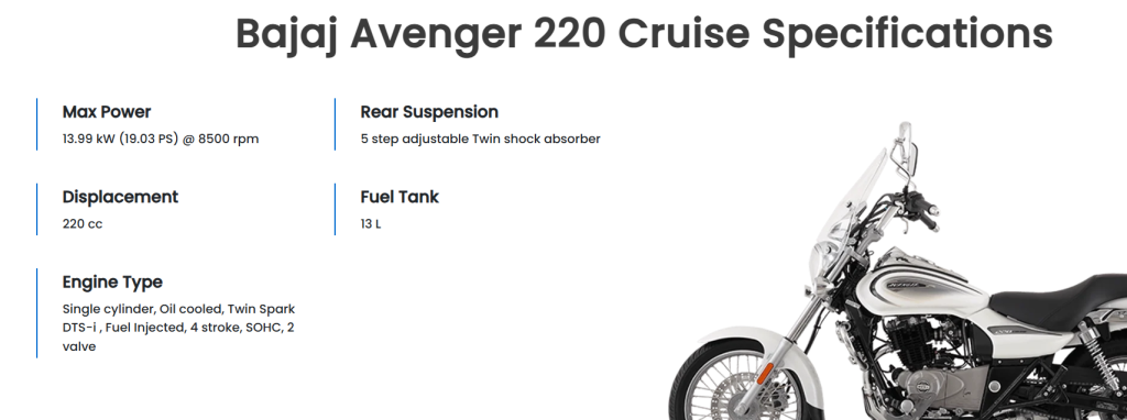 Bajaj Avenger Cruise 220 2025 – Classic Cruiser Comfort & Reliable Performance at ₹45,000! Big Savings Offer! 3 Bajaj Avenger Cruise 220 Specs